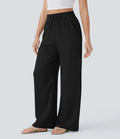 High Waisted Wide Leg Drawstring Linen Pants