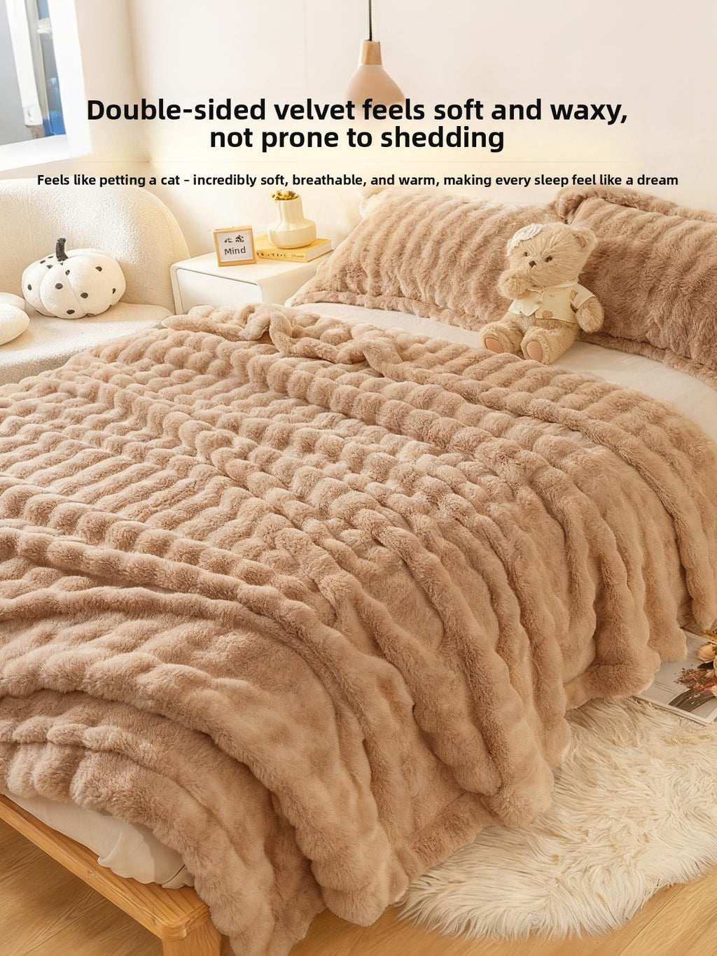 Winter Thickened Rabbit Fur Blanket, Casual Throw Blanket, Light Luxury High-End Sofa Blanket, Office Nap Blanket
