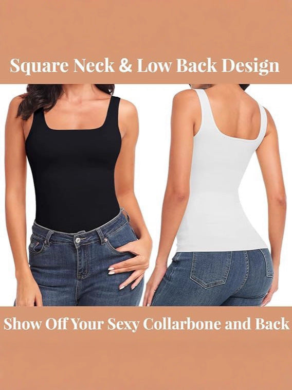 Womens Square Neck Sleeveless Slim Fit Top