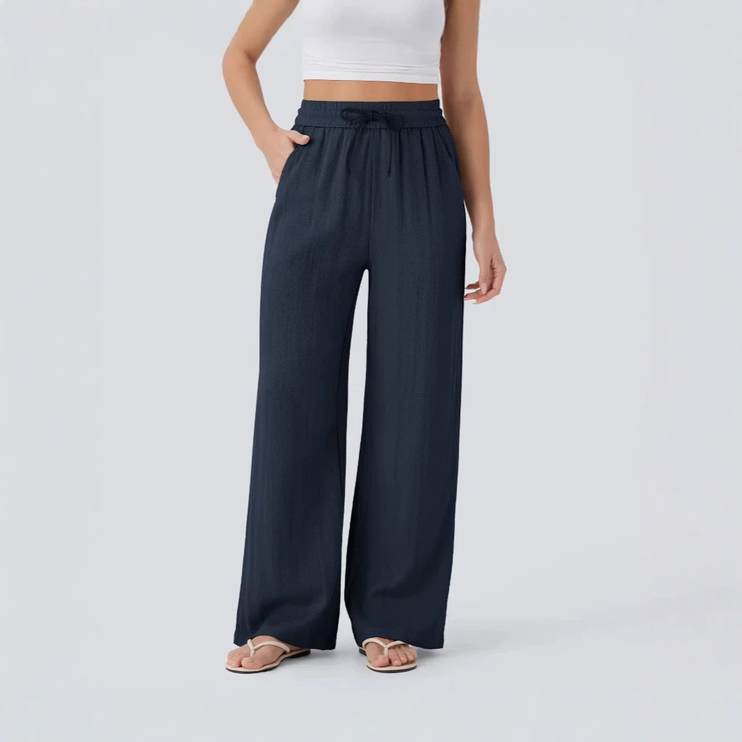 High Waisted Wide Leg Drawstring Linen Pants